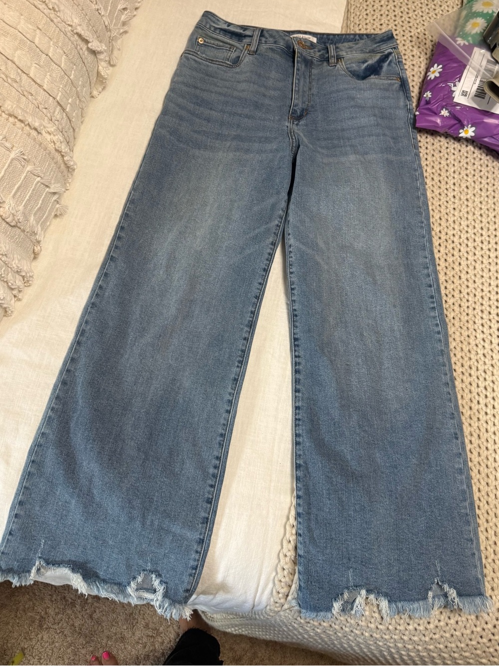 STS Blue Women's Wide-Leg Raw Hem Jeans in Light Blue